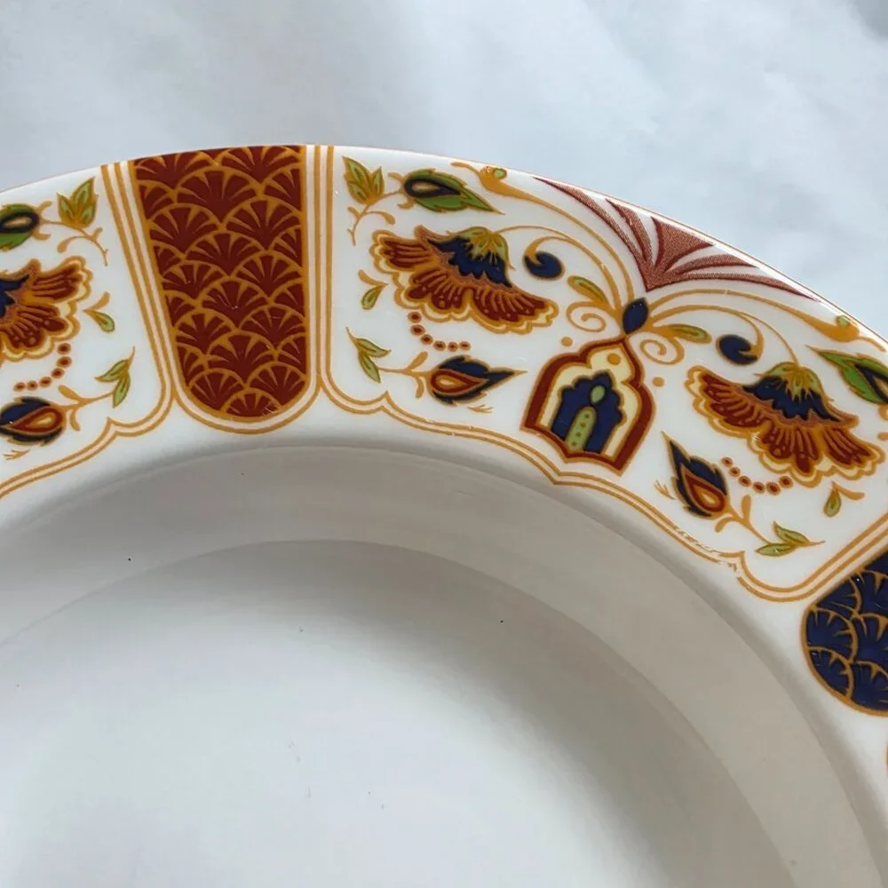 TWO Queens Imari Rim Soup Bowls Green Blue Diamond Band Floral Arches